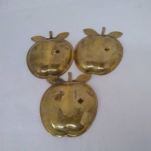 3 Apples Trinkets Tray Brass Jewelry Catchers Vintage Collectible